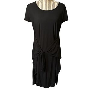 NEW Ellie & Kate Dress Medium Black Midi Waist Tie Scoop Neck Short Sleeve Soft